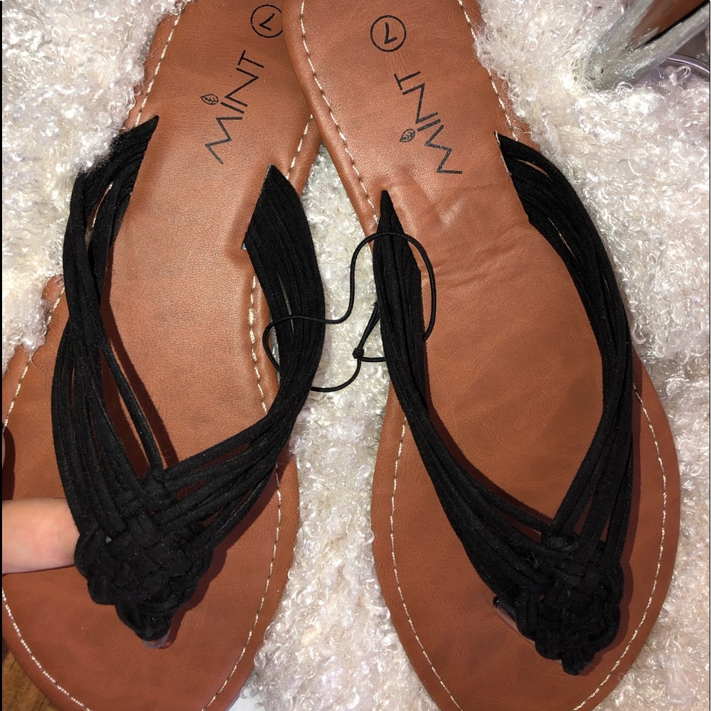 Mint Black Flat Sandals